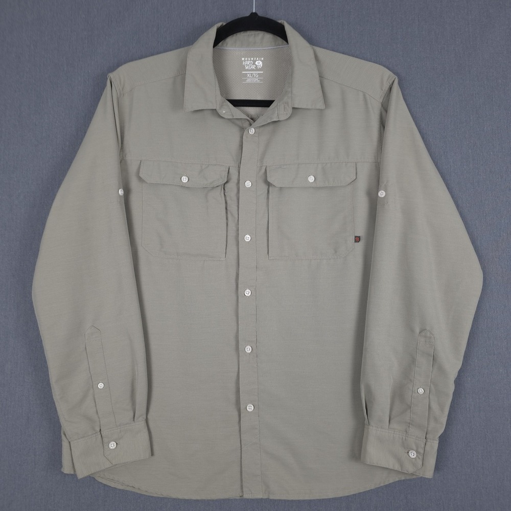 Mountain Hardwear Mens Canyon Shirt Beige Button Up Hiking Outdoor Vented XL
